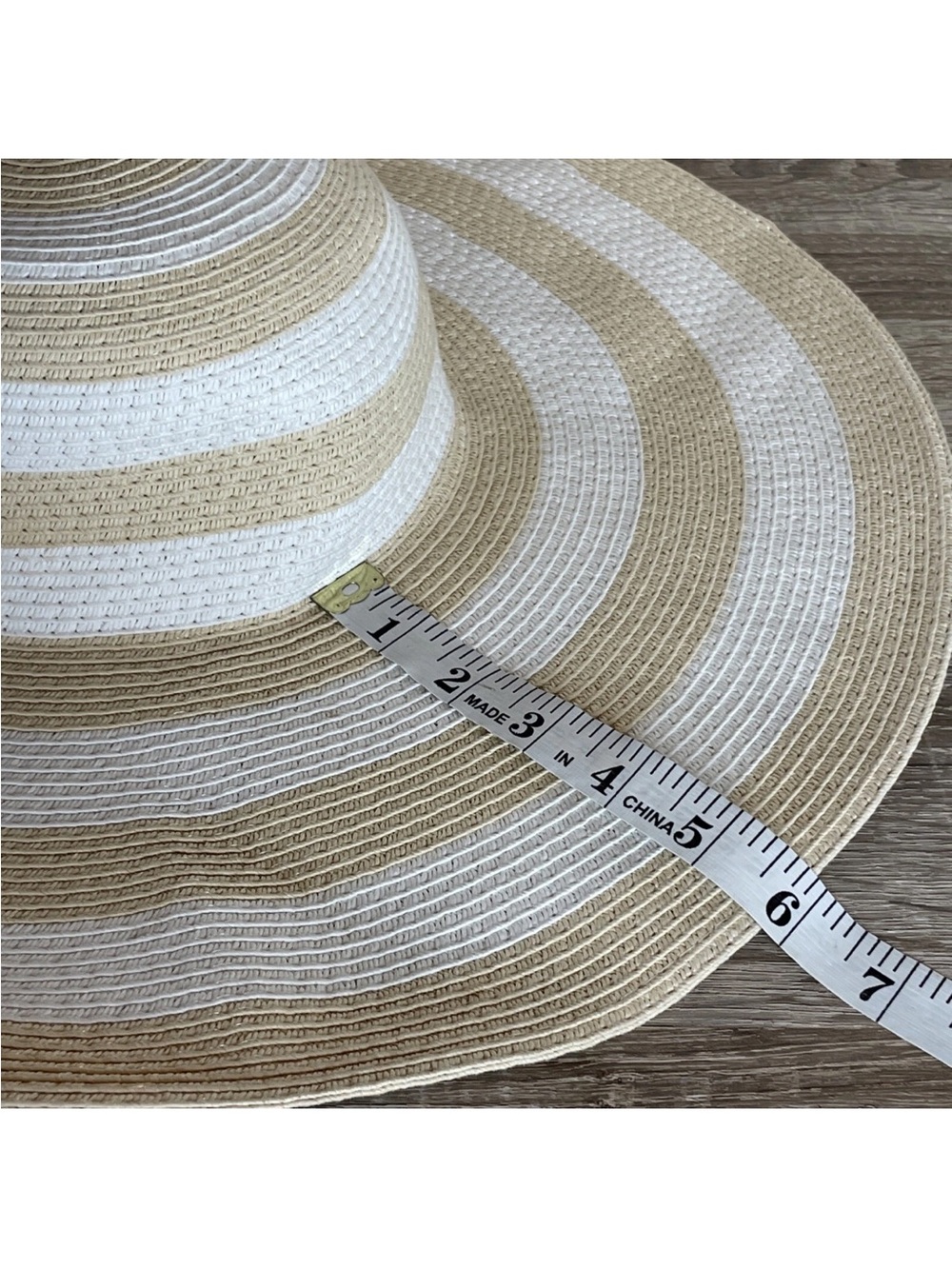 Shade & Shore Wide Brim Floppy Sun Hat Beige White Stripe Resort Beach NWOT - Picture 7 of 9